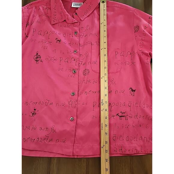 Chico’s Pink Ultrasuede Shacket Jacket Native Print Hieroglyph Sz 2 L EUC - Picture 7 of 7